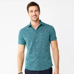 Men's Apt. 9® Slim-Fit Untucked Design Button-Down Tech Shirt -Cheap Mens Casual Outdoor Clothing Store 5666586 Lagoon