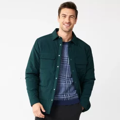 Men's Apt. 9® Quilted Puffer Shirt Jacket -Cheap Mens Casual Outdoor Clothing Store 5670829 Eternity Green