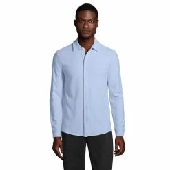 Men's Lands' End Textured Button-Down Shirt -Cheap Mens Casual Outdoor Clothing Store 5684538 Light Blue Heather