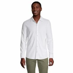 Men's Lands' End Textured Button-Down Shirt -Cheap Mens Casual Outdoor Clothing Store 5684538 White