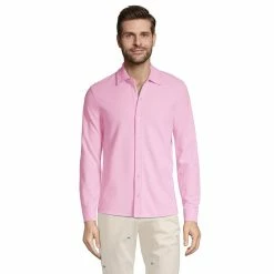 Men's Lands' End Textured Button-Down Shirt -Cheap Mens Casual Outdoor Clothing Store 5684538 Wild Blossom