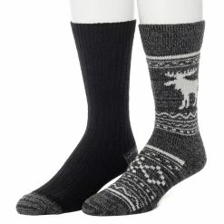 Men's ClimateSmart by Cuddl Duds 2-Pack Moose Stripe Crew Socks -Cheap Mens Casual Outdoor Clothing Store 5734122 Black