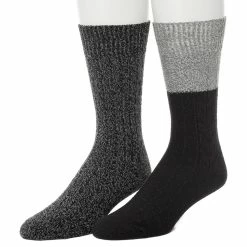 Men's ClimateSmart by Cuddl Duds 2-Pack Cable Colorblock Crew Socks -Cheap Mens Casual Outdoor Clothing Store 5734172 Black Grey