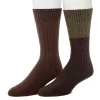 Men's ClimateSmart by Cuddl Duds 2-Pack Cable Colorblock Crew Socks -Cheap Mens Casual Outdoor Clothing Store 5734172 Java Green