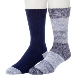 Men's ClimateSmart by Cuddl Duds 2-Pack Colorblock Crew Socks -Cheap Mens Casual Outdoor Clothing Store 5735096 Navy