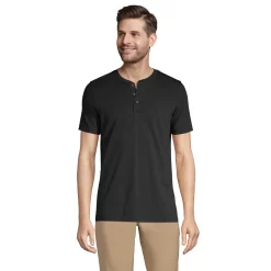 Men's Lands' End Supima Jersey Henley Top -Cheap Mens Casual Outdoor Clothing Store 5747114 Black