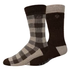 Men's Columbia Lifestyle Check Mate Medium Thermal 2-Pack Crew Socks -Cheap Mens Casual Outdoor Clothing Store 5766436 Brown