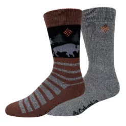 Men's Columbia Lifestyle Bison-Stripe Thermal Crew Socks -Cheap Mens Casual Outdoor Clothing Store 5766531 Gray Red