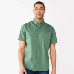 Men's Sonoma Goods For Life® Short Sleeve Perfect Length Button Down Shirt -Cheap Mens Casual Outdoor Clothing Store 5806004 4 Dot Petal Geo Green