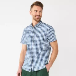 Men's Sonoma Goods For Life® Short Sleeve Perfect Length Button Down Shirt -Cheap Mens Casual Outdoor Clothing Store 5806004 Washed Gingham
