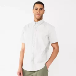 Men's Sonoma Goods For Life® Short Sleeve Perfect Length Button Down Shirt -Cheap Mens Casual Outdoor Clothing Store 5806004 White Oxford