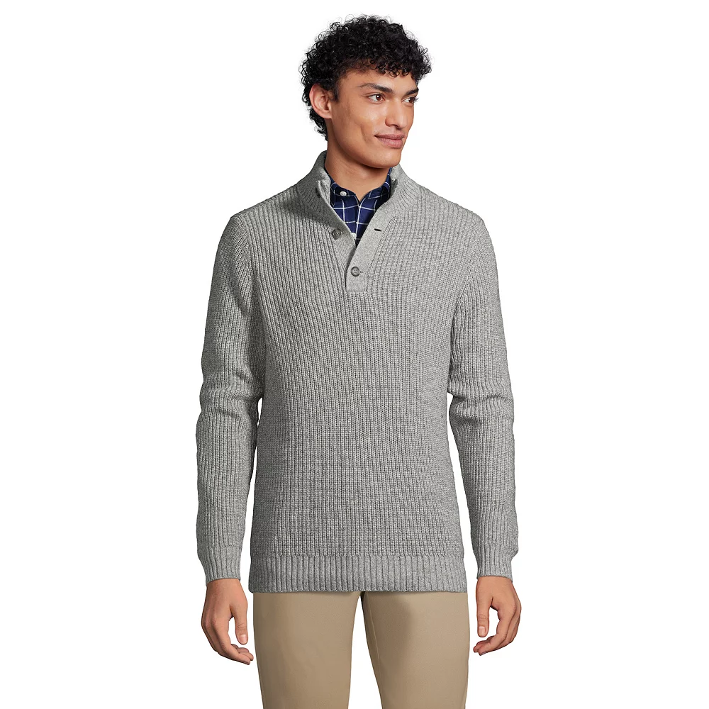 Men's Lands' End Button Mockneck Sweater 3 Men's Lands' End Button Mockneck Sweater
