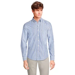 Men's Lands' End Traditional-Fit Essential Lightweight Poplin Shirt -Cheap Mens Casual Outdoor Clothing Store 5918286 Evening Blue Stripe