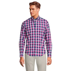 Men's Lands' End Traditional-Fit Essential Lightweight Poplin Shirt -Cheap Mens Casual Outdoor Clothing Store 5918286 Magenta Berry Plaid