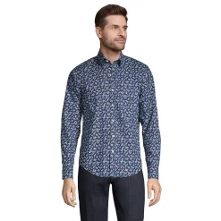 Men's Lands' End Traditional-Fit Essential Lightweight Poplin Shirt -Cheap Mens Casual Outdoor Clothing Store 5918286 Navy Shadow Flower