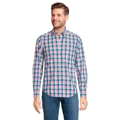Men's Lands' End Traditional-Fit Essential Lightweight Poplin Shirt -Cheap Mens Casual Outdoor Clothing Store 5918286 Washed Pink Plaid