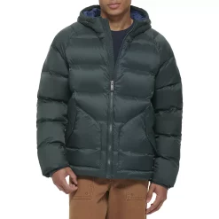 Men's Dockers Hooded Puffer Jacket -Cheap Mens Casual Outdoor Clothing Store 5926050 Forest