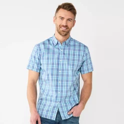 Men's Sonoma Goods For Life® Performance Button-Down Shirt -Cheap Mens Casual Outdoor Clothing Store 5933019 Blue Pink Plaid