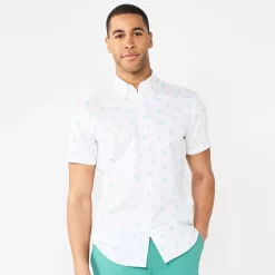 Men's Sonoma Goods For Life® Performance Button-Down Shirt -Cheap Mens Casual Outdoor Clothing Store 5933019 Blue Tossed Palm