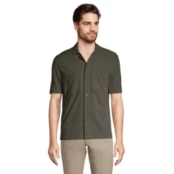 Big & Tall Lands' End Slub Button-Down Shirt -Cheap Mens Casual Outdoor Clothing Store 5946582 Forest Moss
