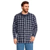 Big & Tall Lands' End Flannel Sherpa-Lined Shirt Jacket -Cheap Mens Casual Outdoor Clothing Store 5989681 Navy Ivory Plaid