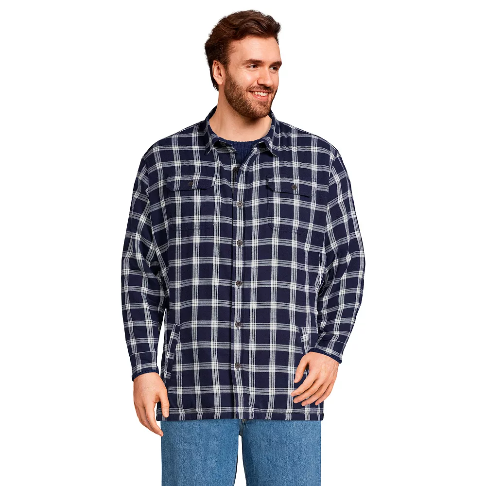 Big & Tall Lands' End Flannel Sherpa-Lined Shirt Jacket 3 Big & Tall Lands' End Flannel Sherpa-Lined Shirt Jacket