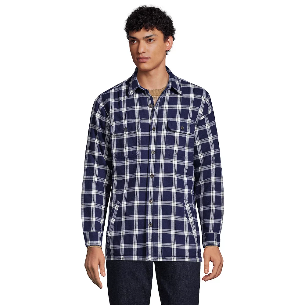 Men's Lands' End Flannel Sherpa-Lined Shirt Jacket 3 Men's Lands' End Flannel Sherpa-Lined Shirt Jacket