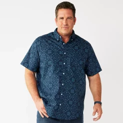 Big & Tall Sonoma Goods For Life® Poplin Button-Down Shirt -Cheap Mens Casual Outdoor Clothing Store 6197017 Navy Bandana Print